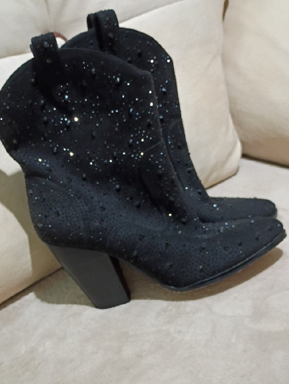 NWT.Jessica Simpson Black Rhinestone Western Ankle Booties - Picture 4 of 8